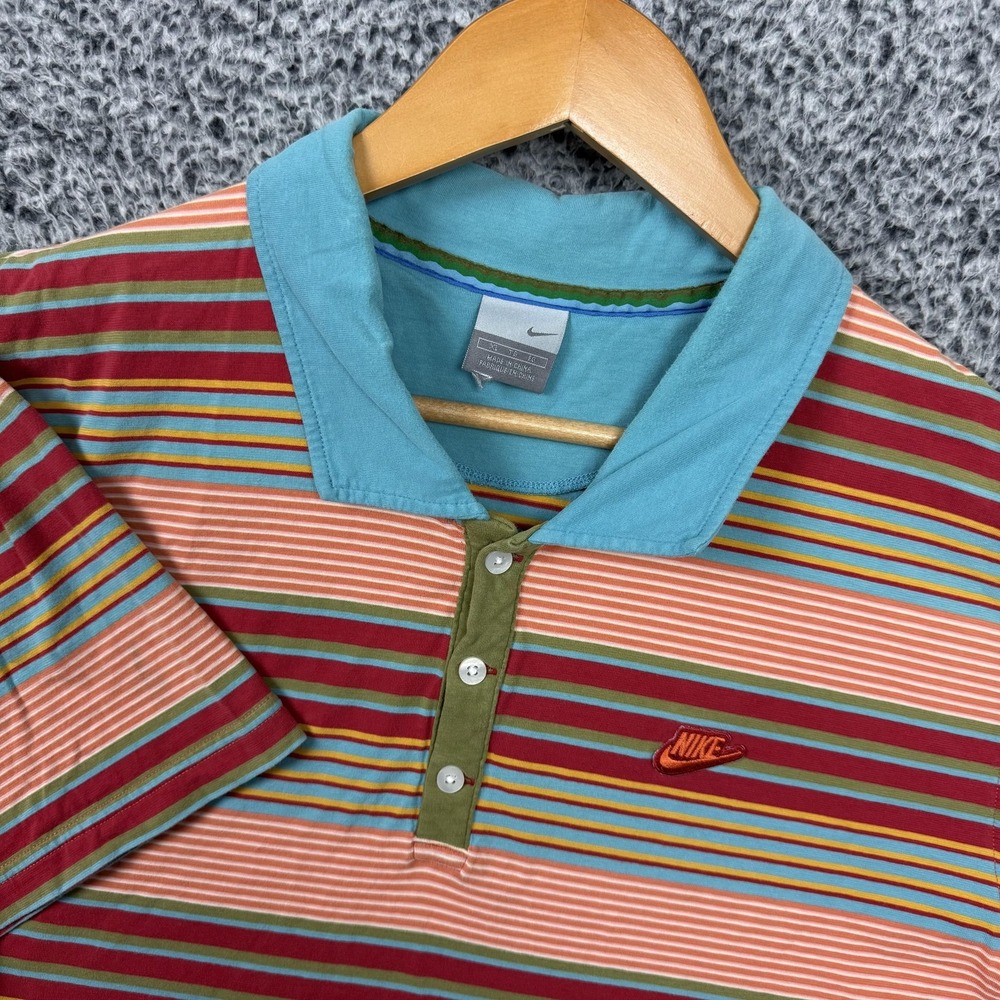 Vintage Nike Shirt Mens XL Multicolor Stripe Polo Contrast Collar Logo Y2K